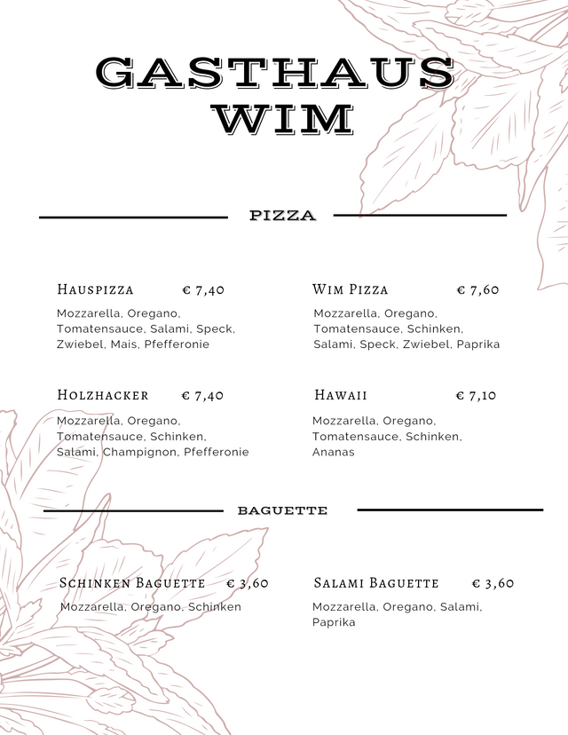 Speisekarte | Gasthaus Wim